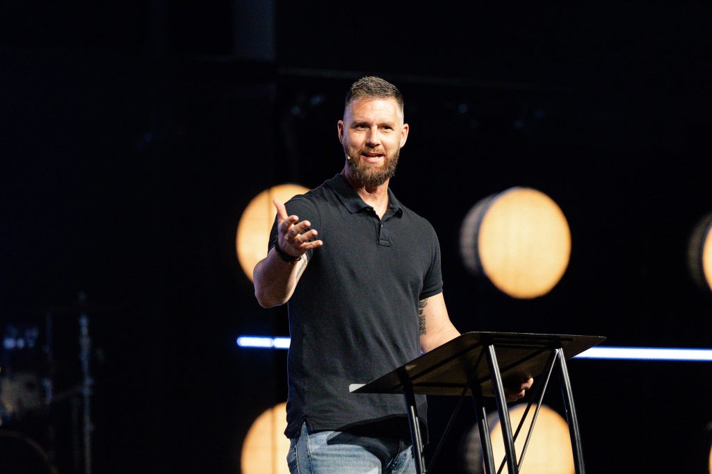 Shane Pruitt teaches during a general session at SBTC Collegiate Roundup 2026.